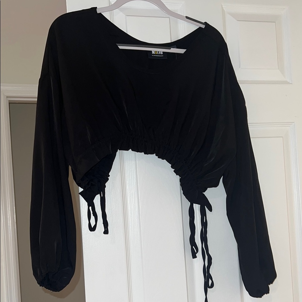 Anthropologie Maeve Black Long Sleeve Ruched crop top